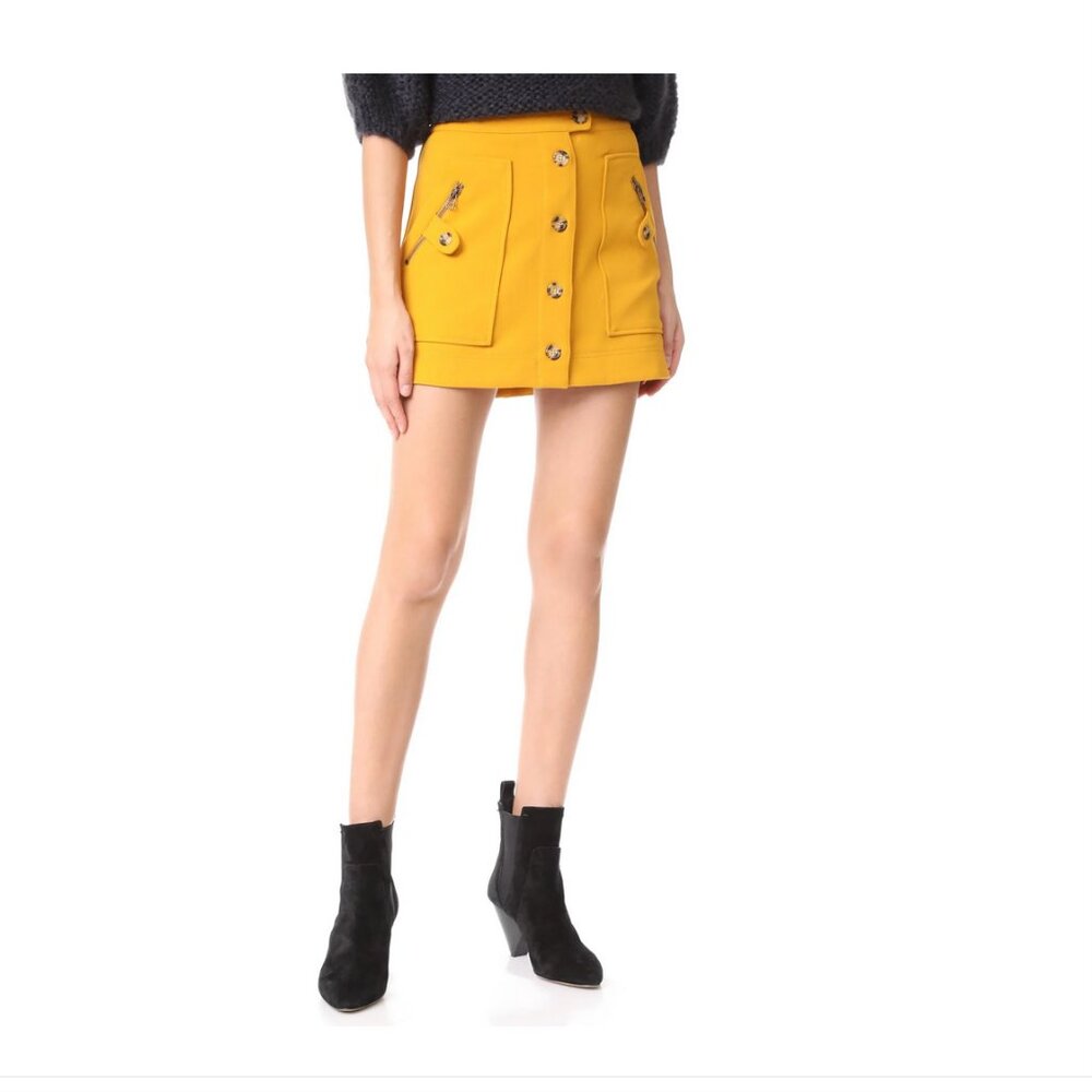 Veronica Beard Monroe mustard yellow orange button-front mini skirt L US10